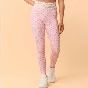 Ruched Waist Leggings in Pink Floral. NWT
